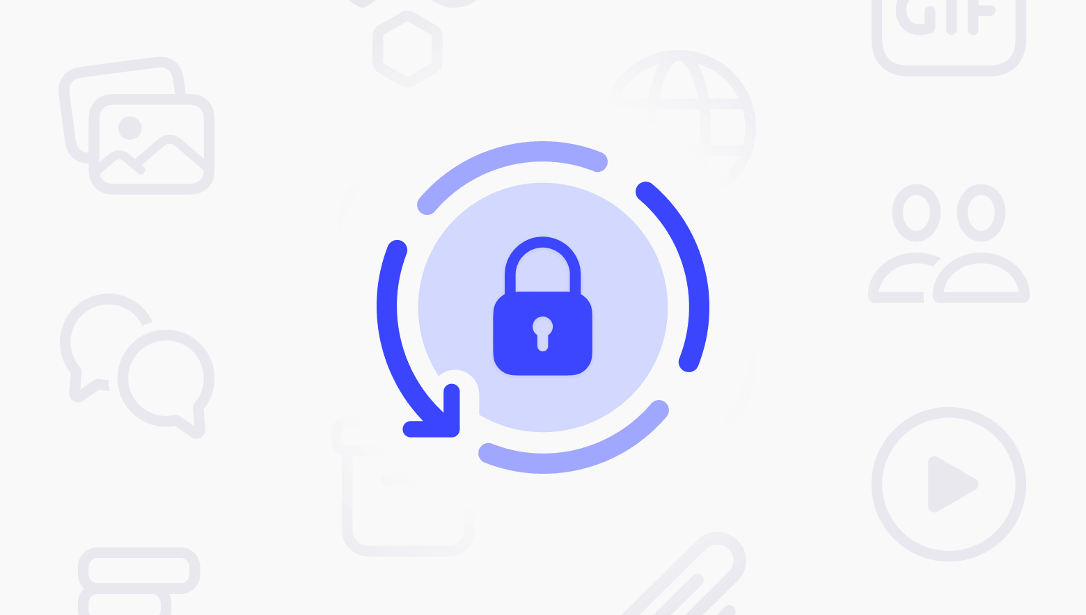A stylized illustration of a backup symbol with a lock icon in the center.