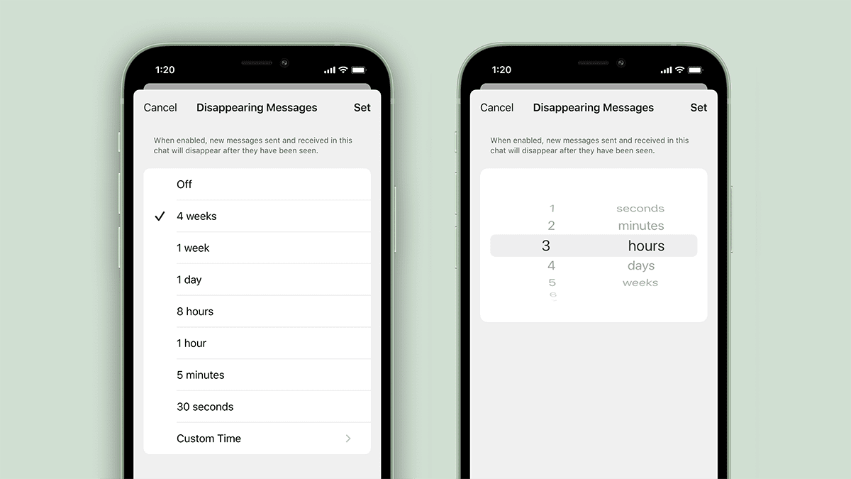 Customizable disappearing message settings for Signal.