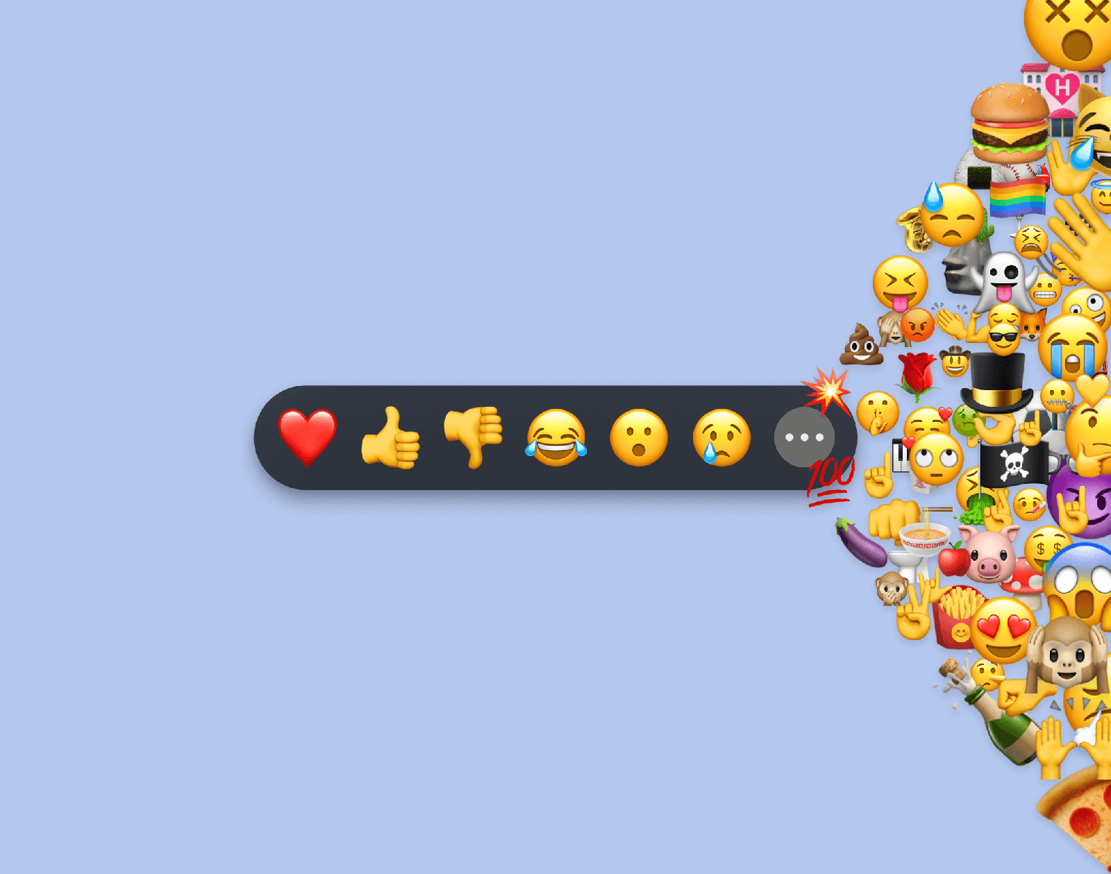 The reaction selector next to a collage of new emojis.