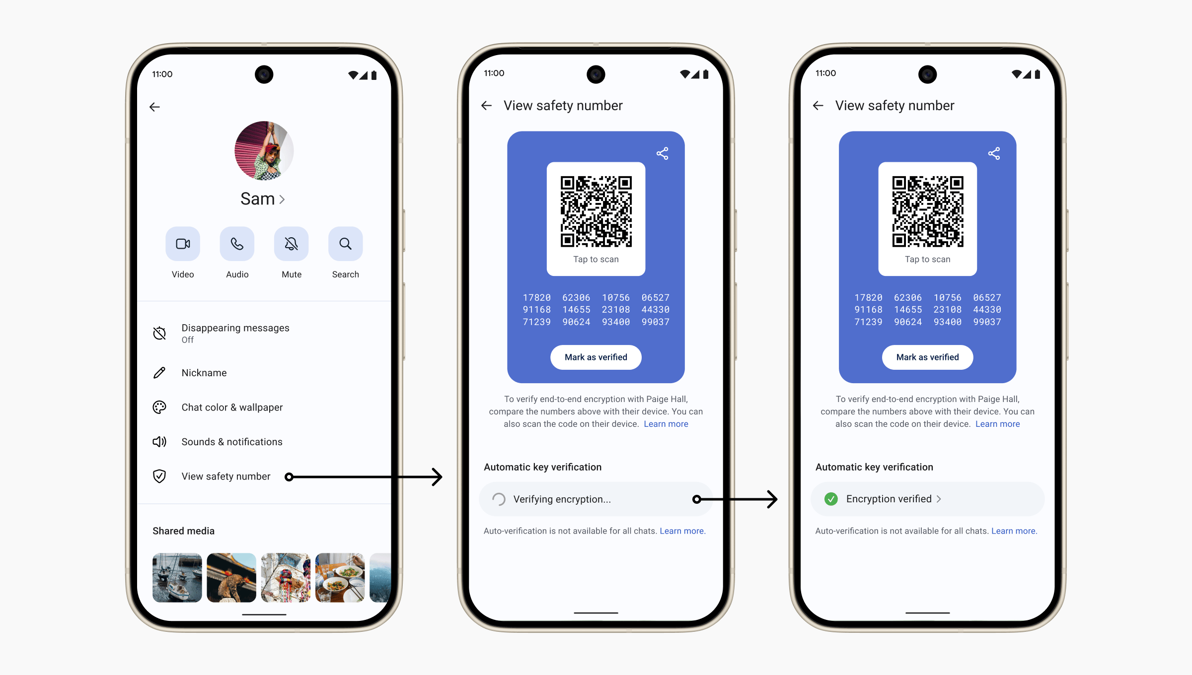 A series of screenshots demonstrating the automatic key verification flow.