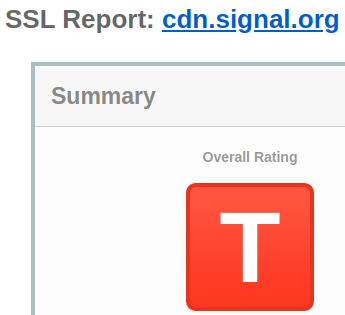 Screenshot of 'T' rating on ssl labs