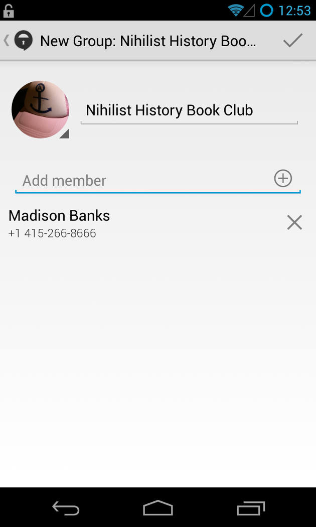 Screenshot of creating a group chat TextSecure