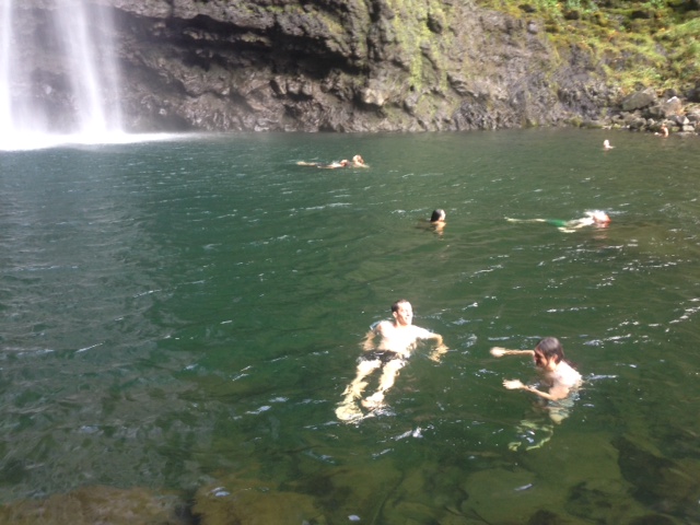 Swimming in the waterfall